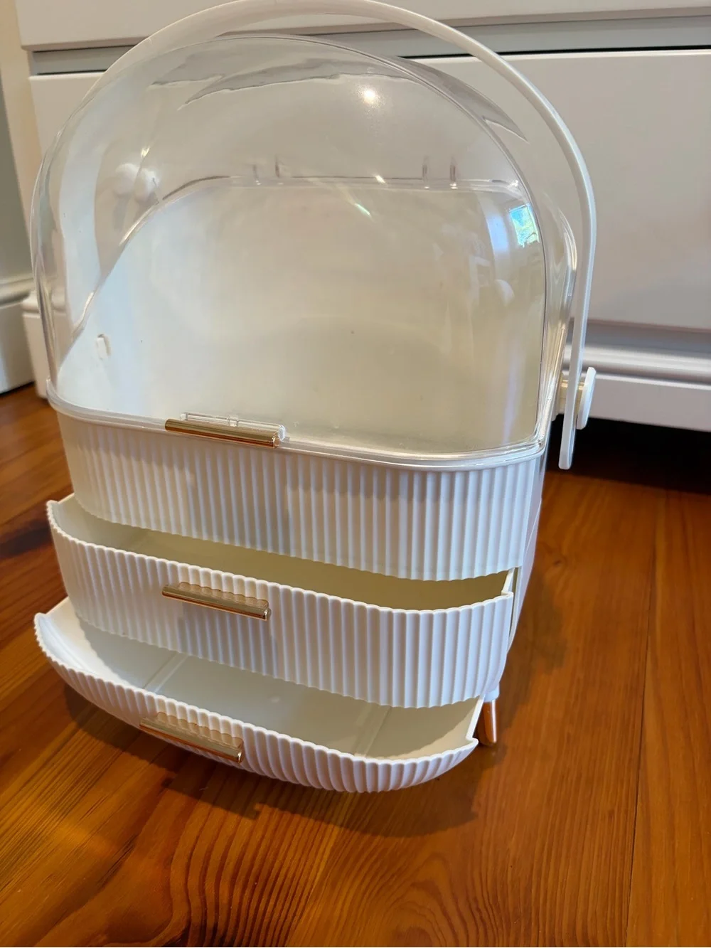 White Ribbed Storage Organizer with Clear Dome Top